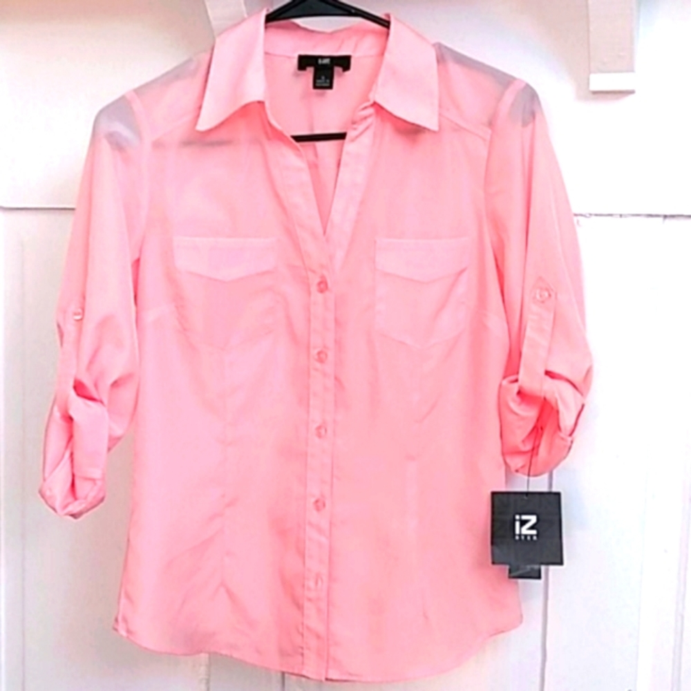 IZ Byer Pink Button Front Shirt Blouse
